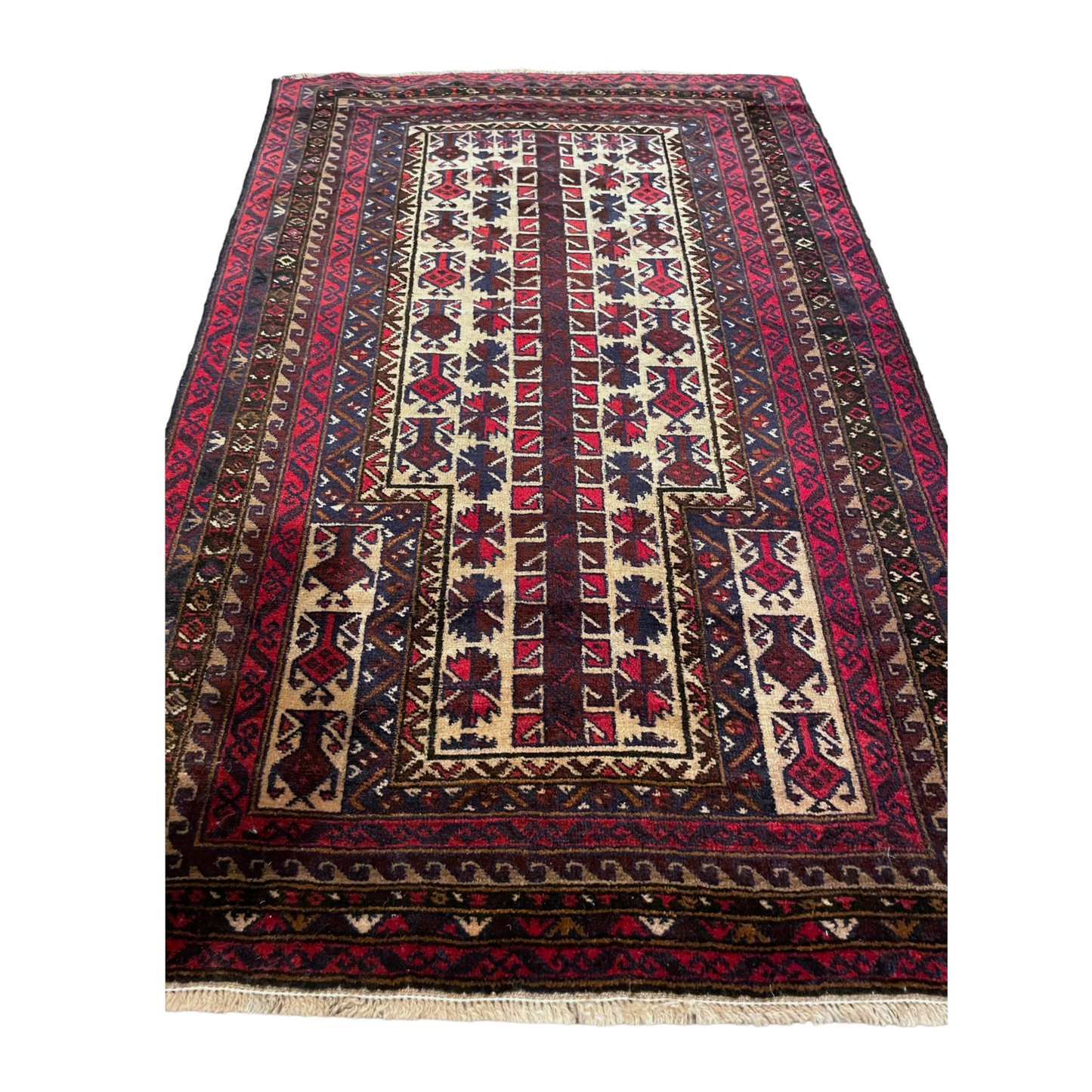The Yaqin rug is a traditional, one-of-a-kind handwoven Afghan Baluch rug.   