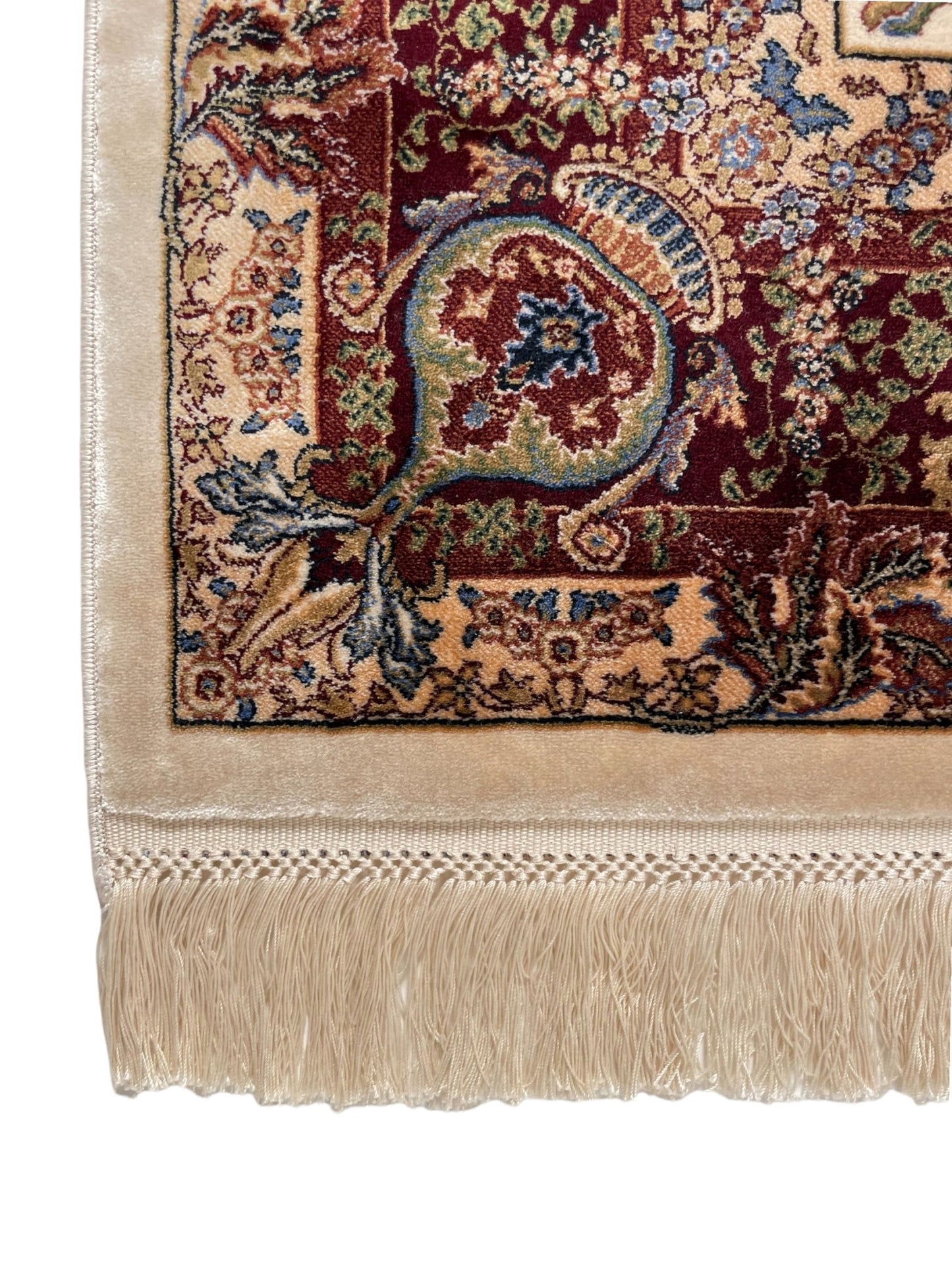 Fringes of IHYA in Beige Modal Prayer Rug by Asrār Collection